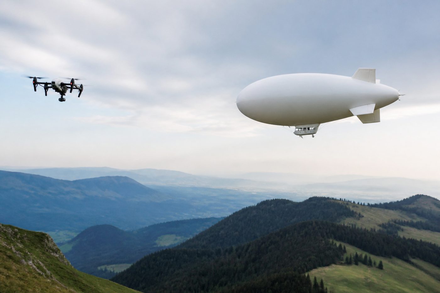 Placed against flown : Difference between drone and blimp aerial photography